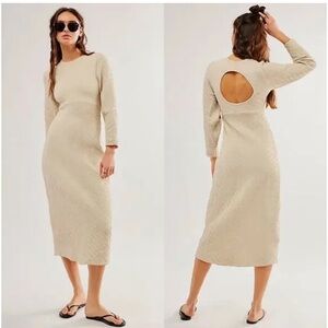 Free People Cream Textured Midi Dress with Open Back